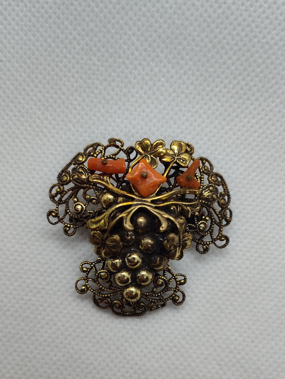 Miriam Haskell 1930s Spazetti Coral Branch Grapes Brooch/Pendant
